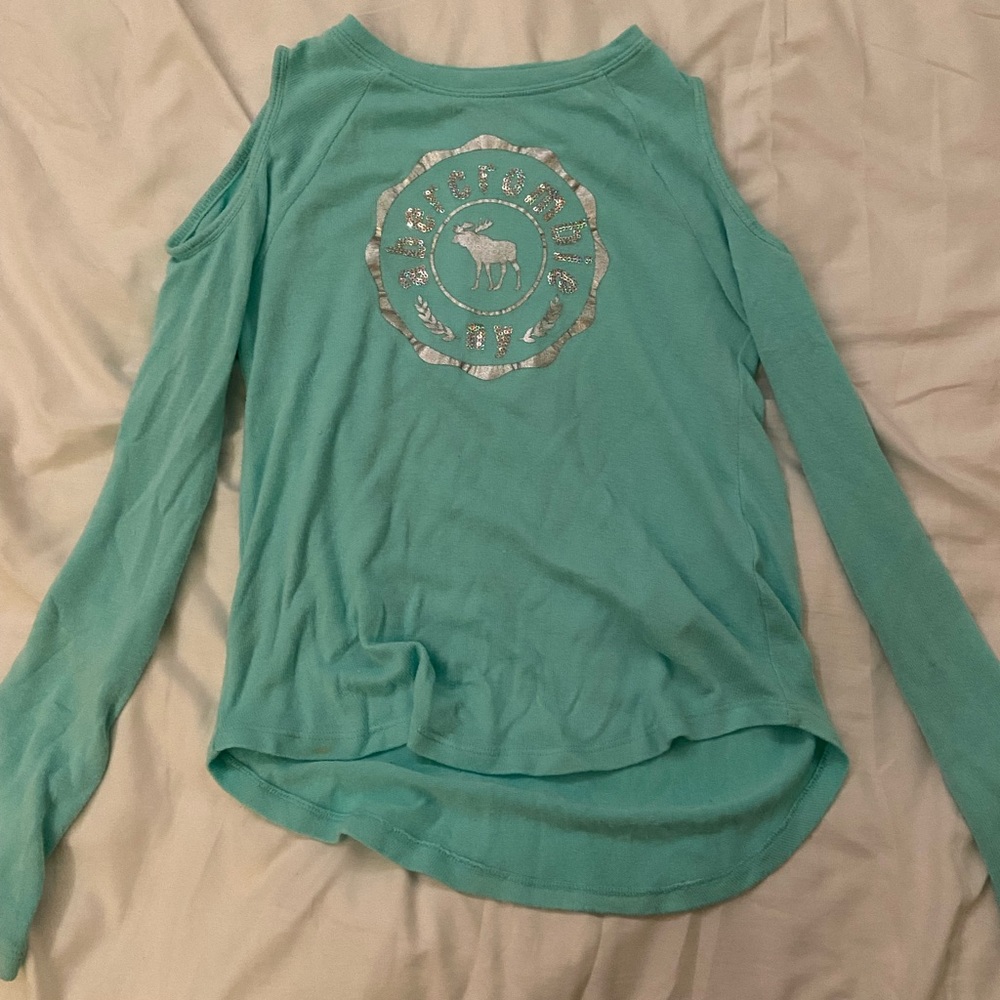 teal long sleeve off the sholder shirt